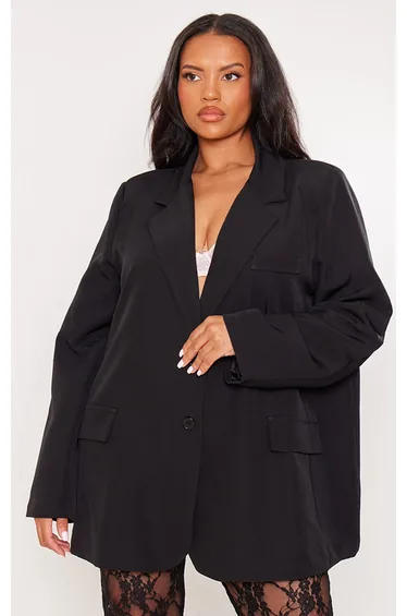 Plus Black Oversized Structured Blazer