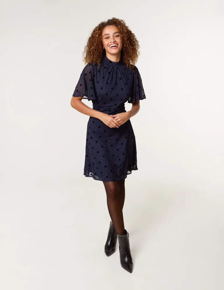 Polka Dot Tie Back Dress - 1