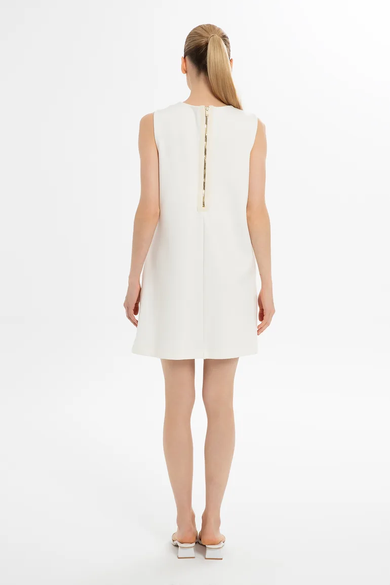 Gold Zipper Sleeveless Ecru Short Dress Gizia : Premium Dresses : VogaCloset Qatar Gold Zipper Sleeveless Ecru Short Dress Gizia : Premium Dresses : VogaCloset Qatar