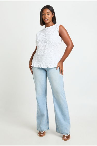 Plus Textured Seersucker Top - ivory