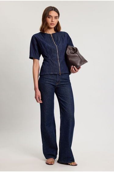 Denim Zip Up Top