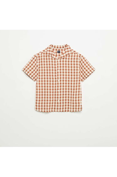 Short-sleeved checked shirt BROWN