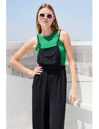 Strappy Gardener Overalls - Black - 1