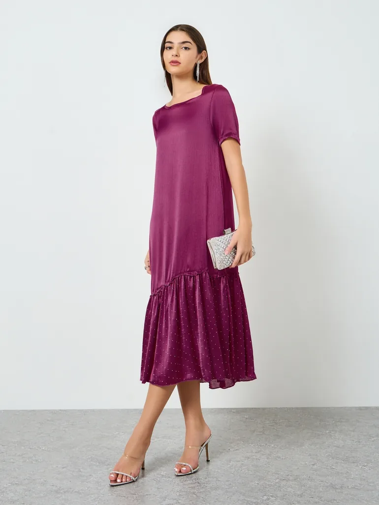 magenta ruffle midi dress House of CB