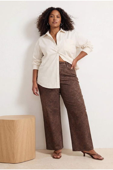 Brown Snake Pattern High Waist Wide Leg 100% Cotton Plus Size Jeans