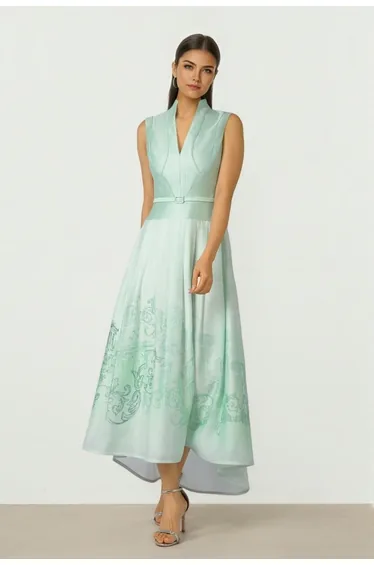 فستان فيمي9 ستان أخضر ميداكسي على شكل حرف A