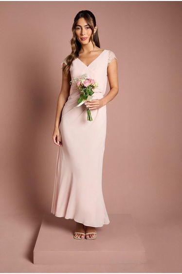 Georgette and Lace Detail Wrap Effect Maxi Dress