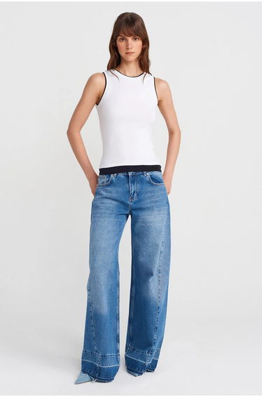 Dilvin Sleeveless Ribbed Cotton Blouse