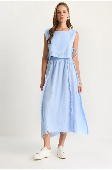 LUCCI Textured Cotton Tunic and Wide Leg Pants Set