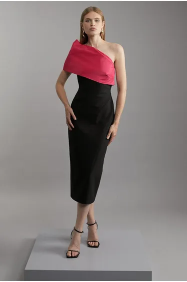 Tall Clean Tailored Taffeta One Shoulder Panel Midaxi Dress