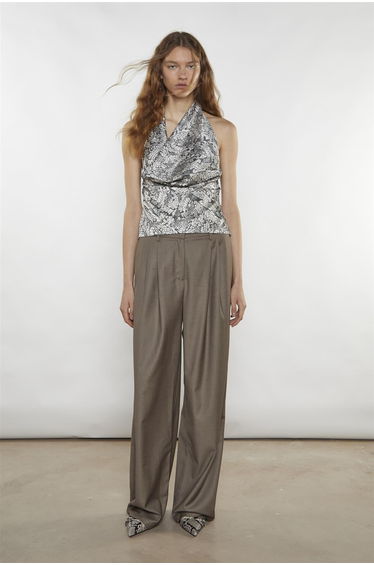 Taupe-Brown Wide-Leg Trousers