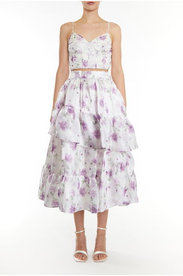 Joelle Co-ord Lilac Floral Organza Corset Style Crop Top