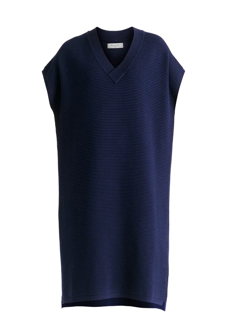 V-Neck Sleeveless Ribbed Jumper Dress - 4