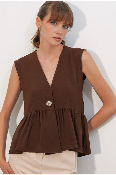 BDART V-Neck Buttoned Sleeveless Blouse