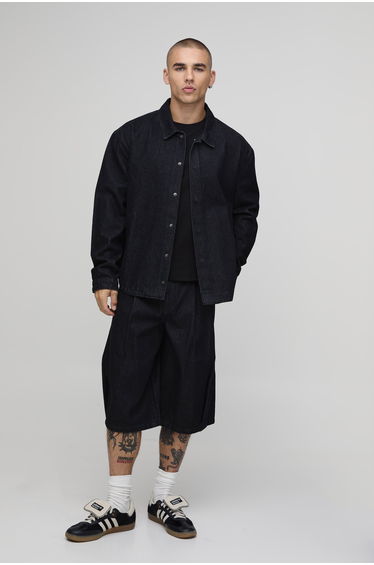 Rinse Wash Pleat Front Co-Ord Jorts - black
