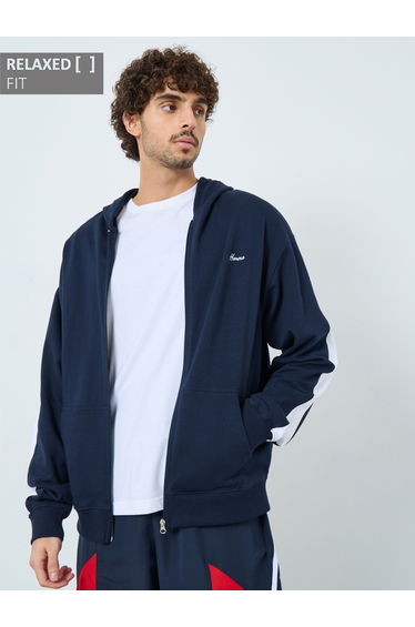Navy Blue Embroidered Zip-Up Hoodie