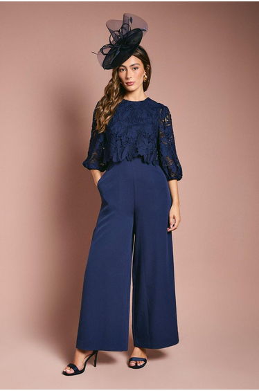 Lace Overlay Wide Leg Jumpsuit