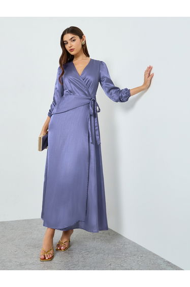 Women Purple Wrap Maxi Dress