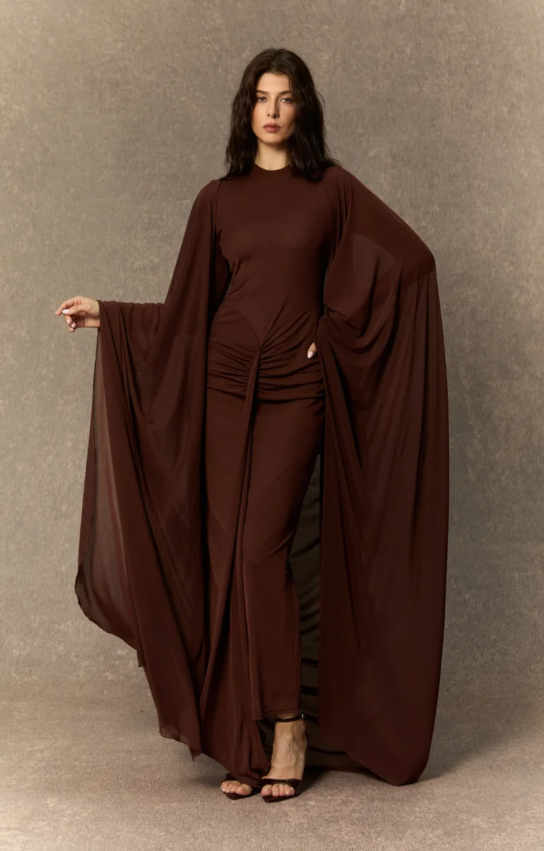alexis long sleeve dress Alexis Long Sleeve Draped Cape Maxi Dress Sunfere Brown : Evening Dresses : VogaCloset Iraq