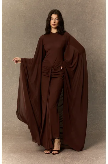 Alexis Long Sleeve Draped Cape Maxi Dress