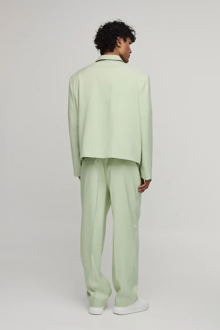 Herringbone Oversized Boxy Single Breasted Blazer - sage - 2