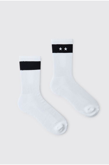 Twin Star Embroidered Socks - white