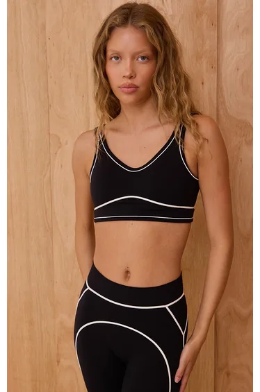 Black Seamless Contrast Detail Sports Bra