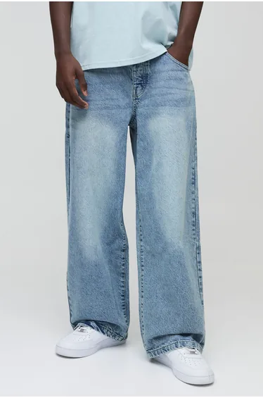 Baggy Fit Washed Jeans - light blue