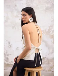 White Regular Linen Look Halter Neck Regular Vest - 1
