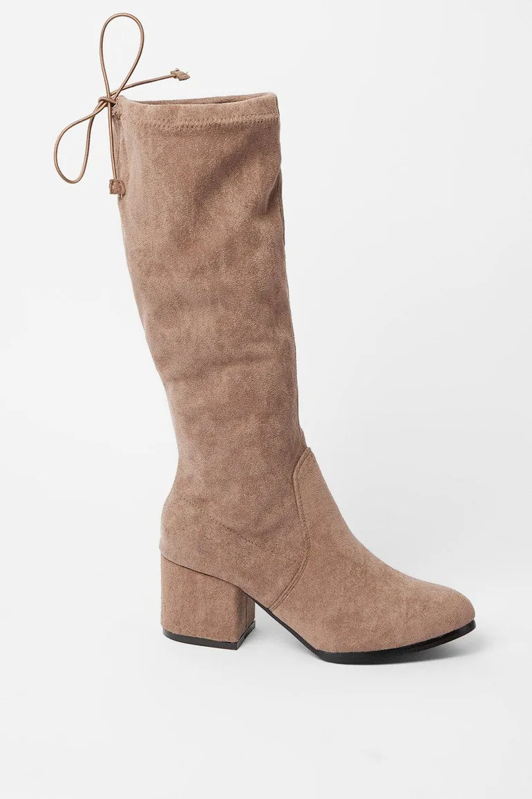 Kara Drawstring Block Heel Knee High Boots