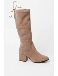 Kara Drawstring Block Heel Knee High Boots