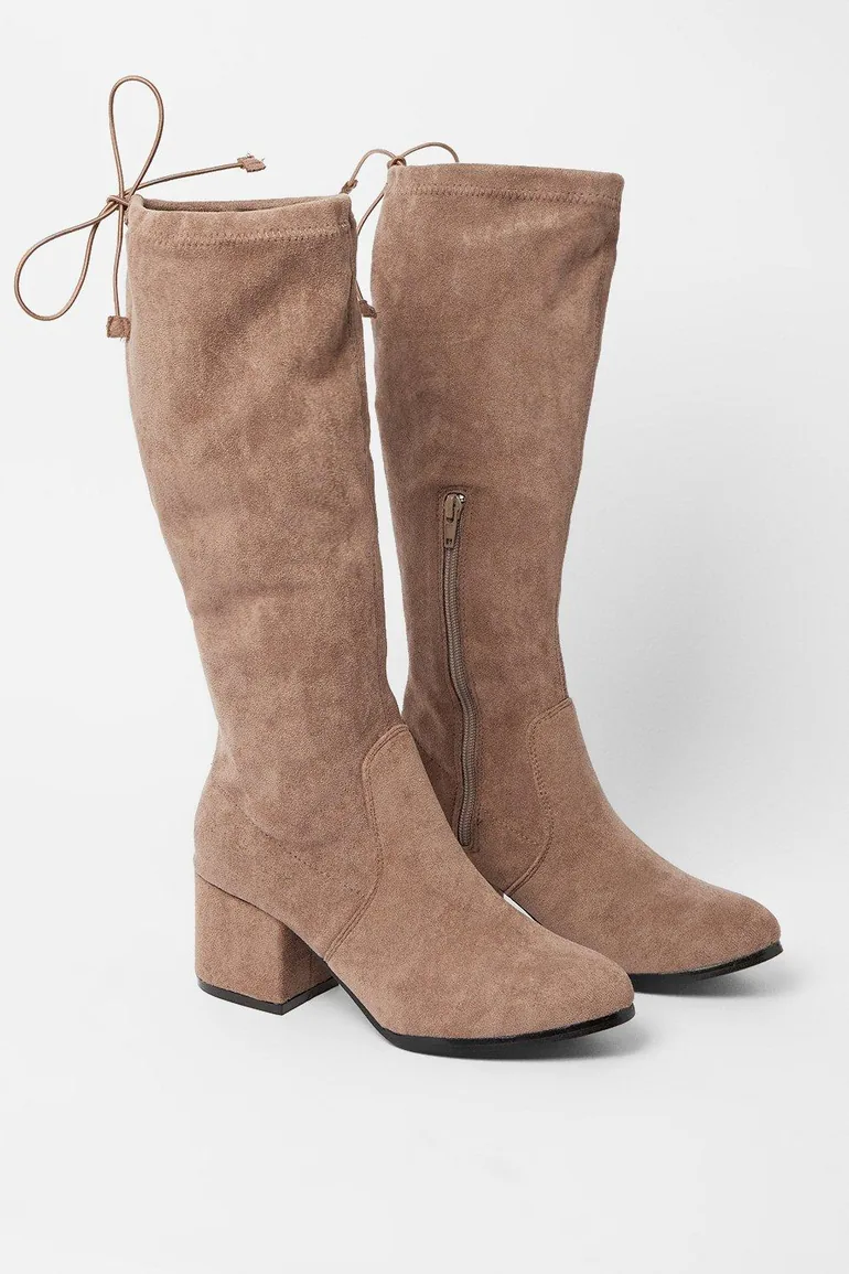 Kara Drawstring Block Heel Knee High Boots - 1