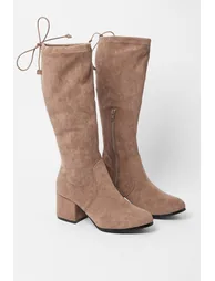 Kara Drawstring Block Heel Knee High Boots - 1