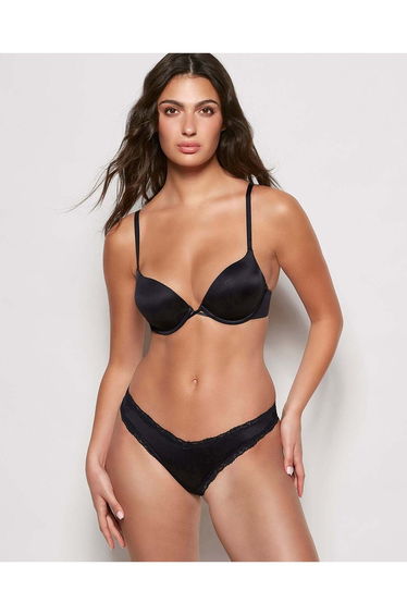 Thong Panty With Lace Trim in Smoulder Black