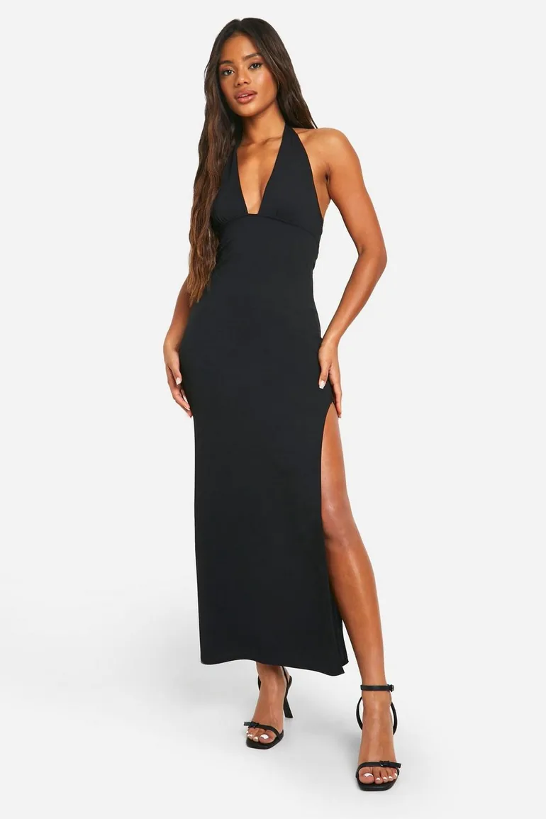 Shop Plunge Crepe Split Leg Maxi Dress Online in Oman