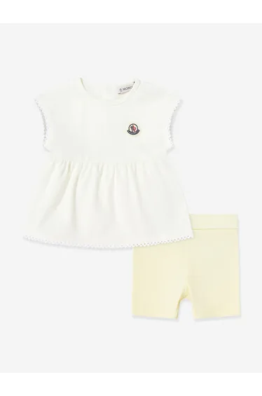 طقم شورت أطفال بناتي بطبعة شعار - أصفر