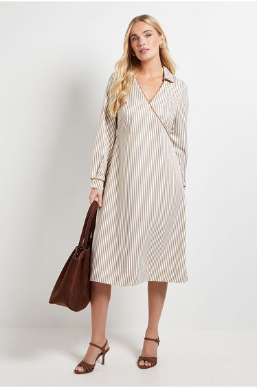 Petite Stripe Contrast Detail Shirt Dress
