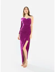 Women Crystal Accent Ruched Gown Maxi Dress