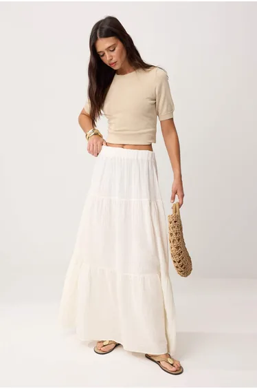 White 100% Cotton Muslin Long Maxi Skirt