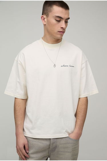 Oversized Homme Heavyweight Extended Neck Boxy T-shirt - ecru