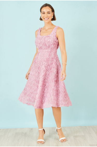 Yumi Pink Applique Floral Skater Dress