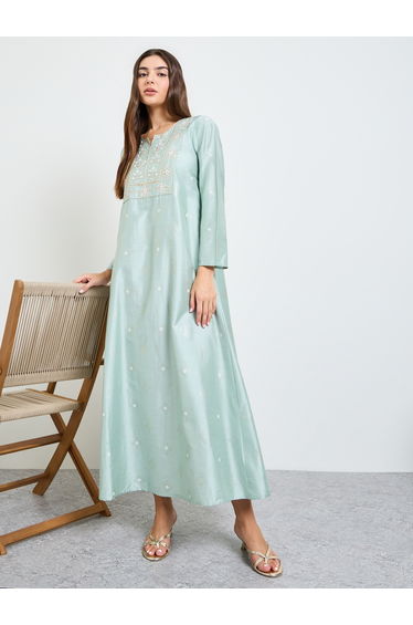 Green Embroidered A-Line Jalabiya