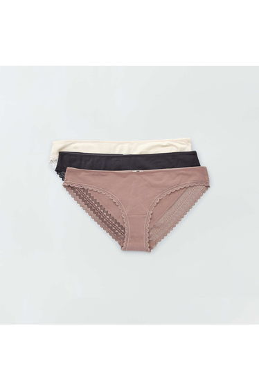 Pack of 3 cotton and lace briefs PINK