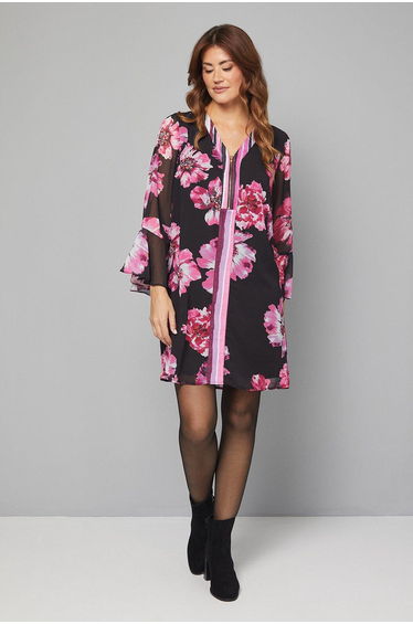 Printed Zip Front Shift Dress