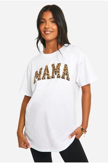 Maternity Mama Leopard Print Oversized T-shirt - white