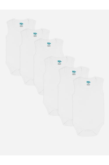 Pack of 6 - Solid Combed Cotton Sleeveless Bodysuit