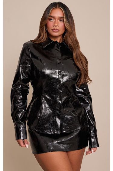 Shape Black Vinyl Button Front Shirt