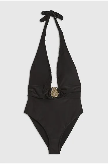 Black Hardware Plunge Swimsuit
