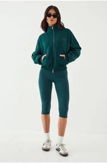 DSGN Studio Sport Funnel Neck Zip Through Bomber Sweatshirt - pine