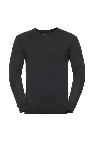 Russell Collection Mens V-Neck Knitted Pullover Sweatshirt - Black
